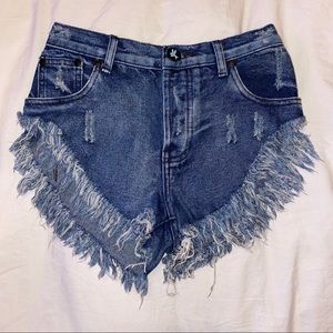 One Teaspoon Frayed Denim Shorts